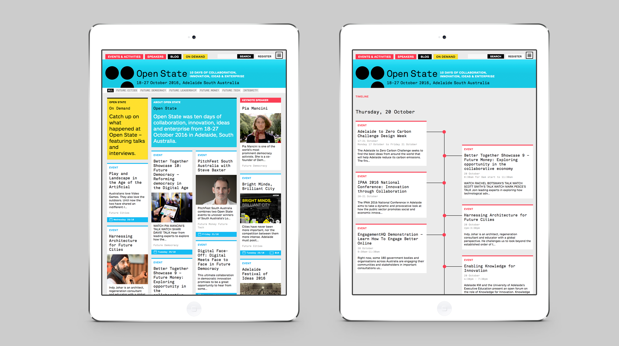 Open State - Website - tablet views. Events and Thursday Schedule