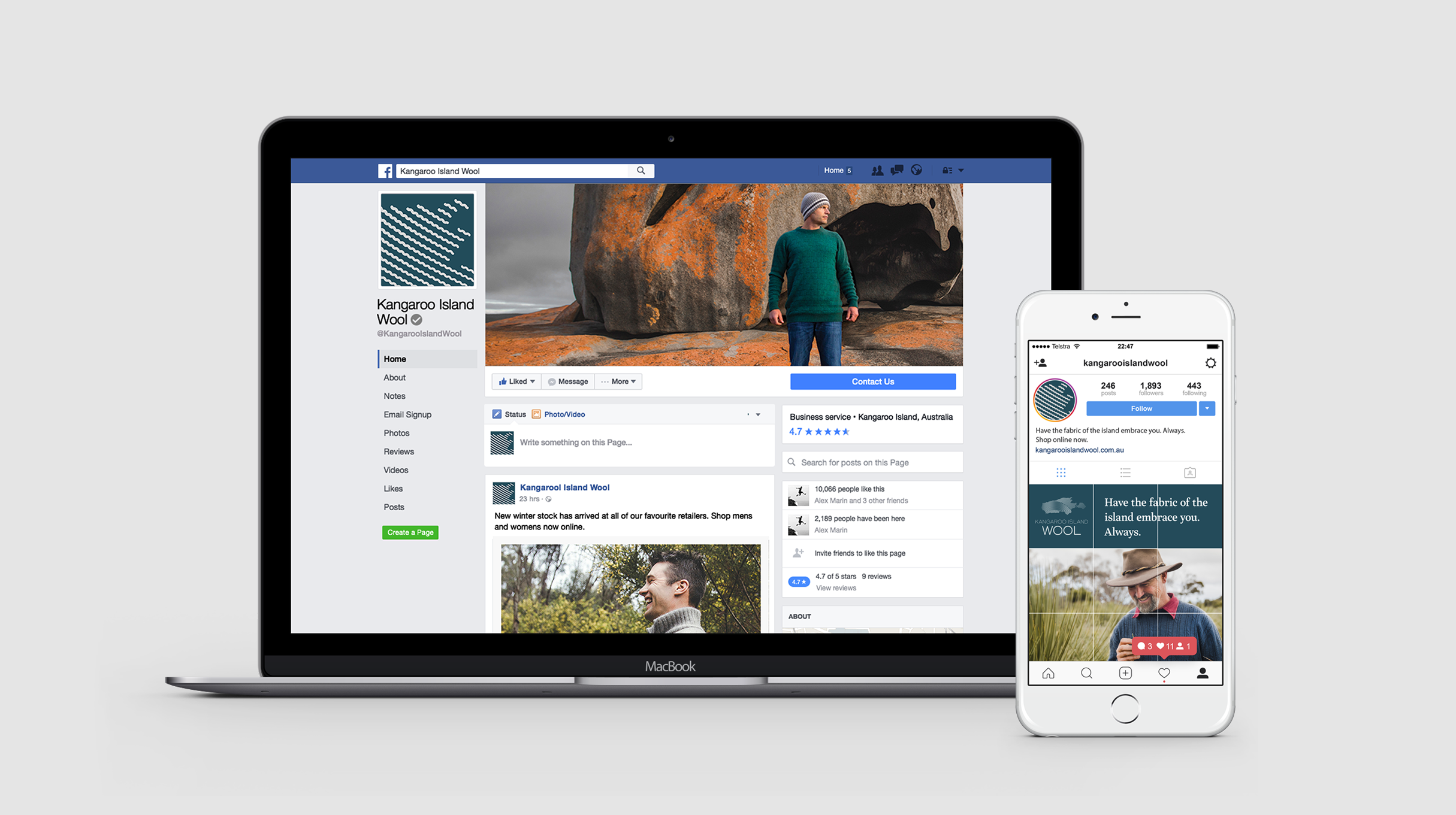 Kangaroo Island Wool Facebook profile and Instagram profile