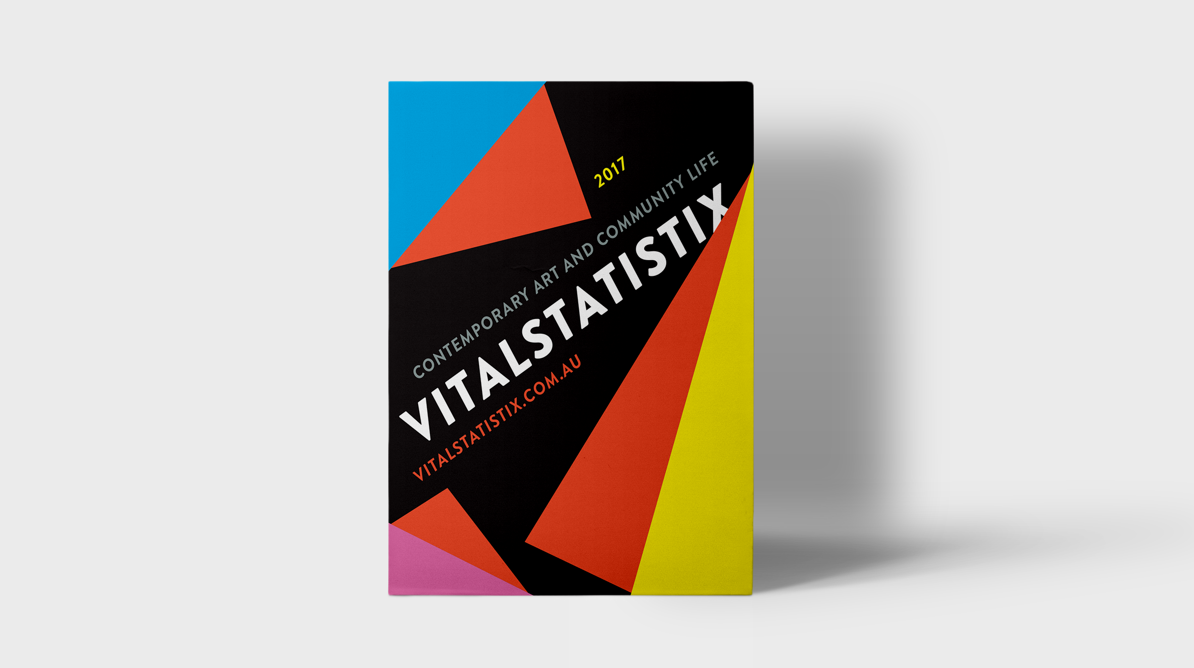 Vitalstatistix Poster - bright geometirc shapes on a dark background with 'Vitalstatistix' on a diagonal