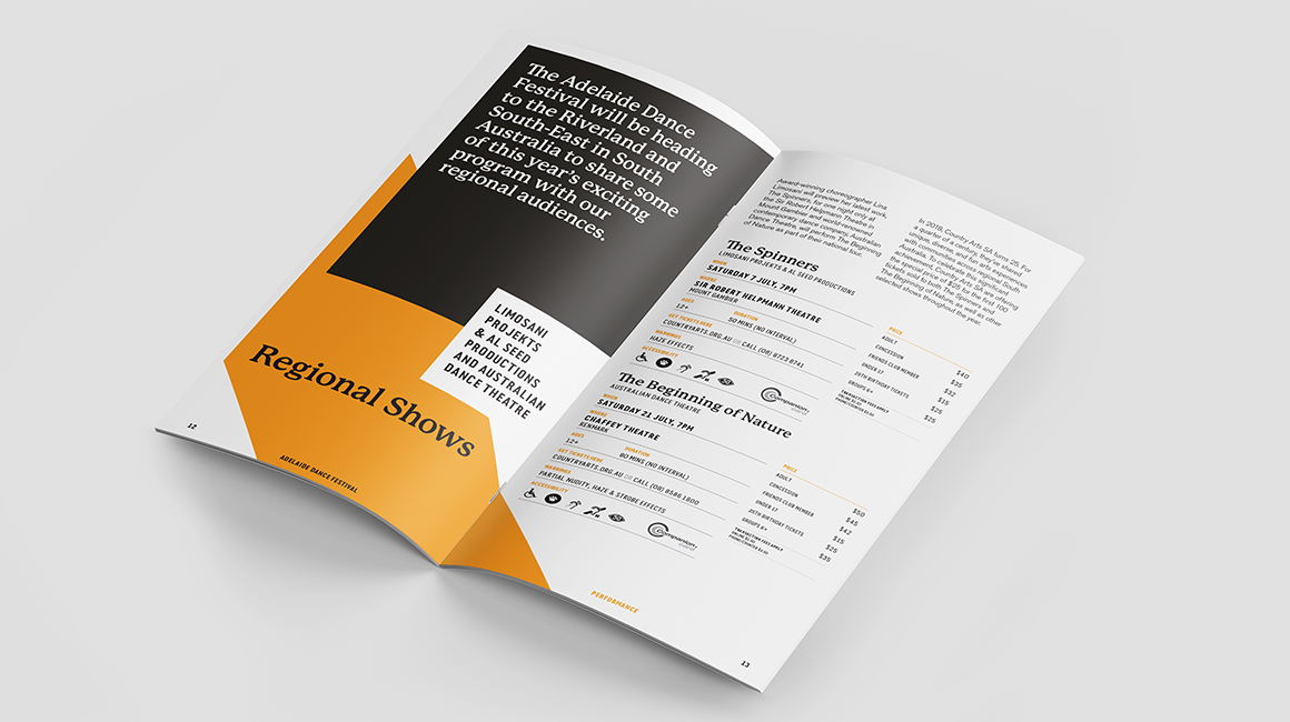 Adelaide Dance Festival - Printed program - spread - Regional shows