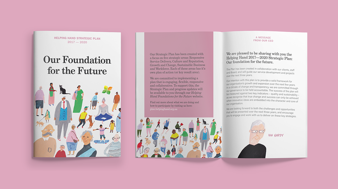 Helping Hand - Strategic Plan - Printed - Cover design and opening spread