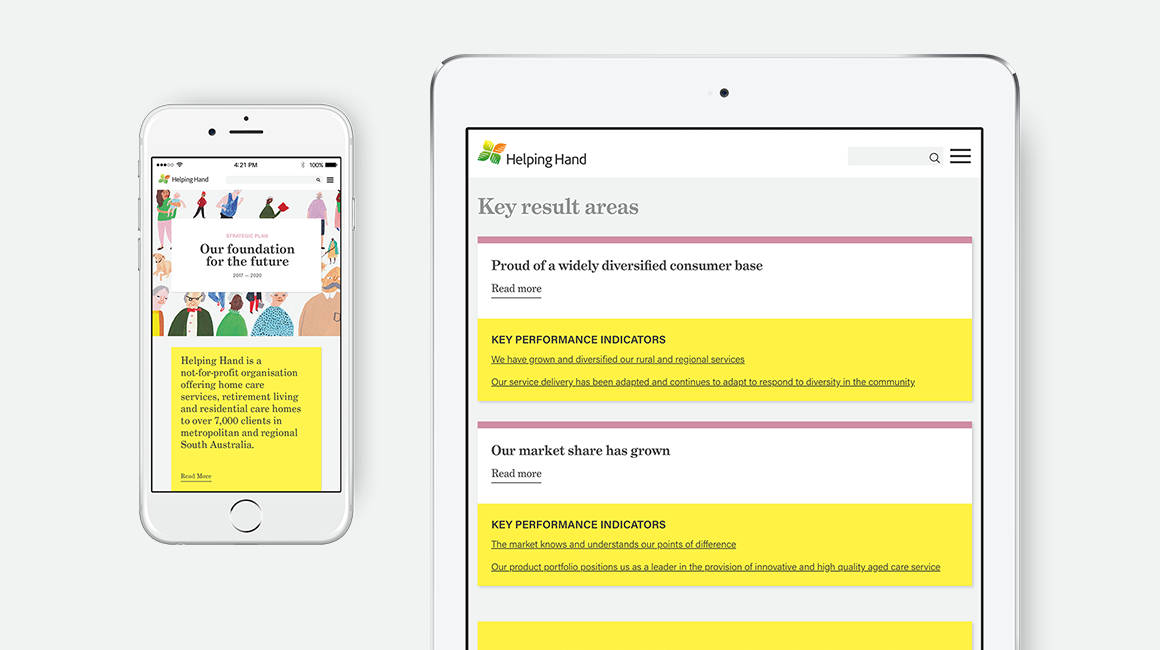 Helping Hand - Strategic Plan website - mobile and tablet views