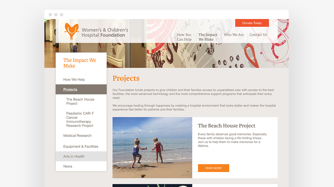 Women's and Children's Hospital Foundation - Website - Projects