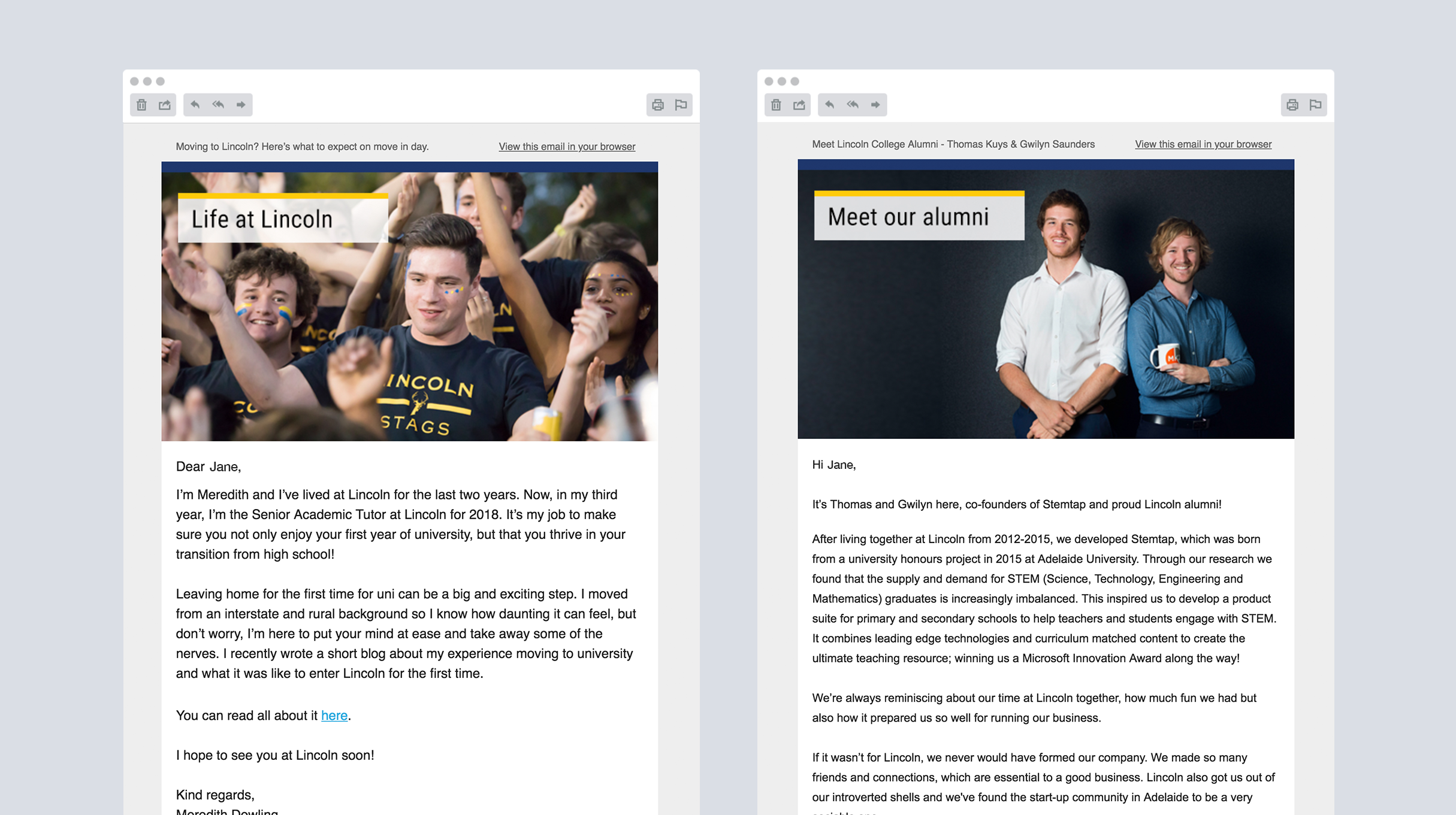 Lincoln College - targeted mailchimp emails