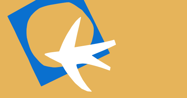 Header image for the blog - Universal design - websites are for everyone. A white airplane is pointing into a blue square with a gaping hole. Both shapes are on a yellow background. 