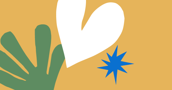 Heading image for Six beautiful and accessible websites - A green leaf, white heart and blue star sits on a golden background