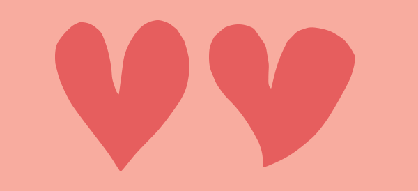 Two red hearts on a pink background