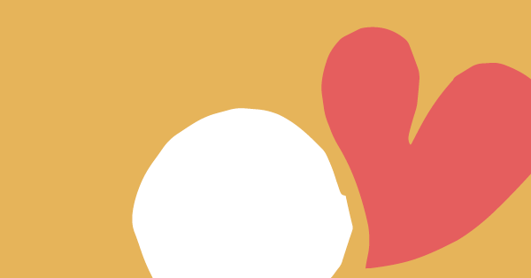 A white circle and red heart on a gold background