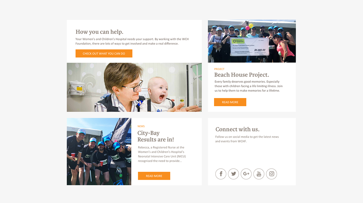 Women's and Children's Hospital Foundation - Website - Homepage panels