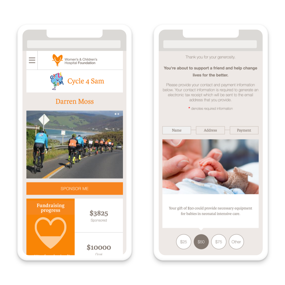 Women's and Children's Hospital Foundation website on mobile
