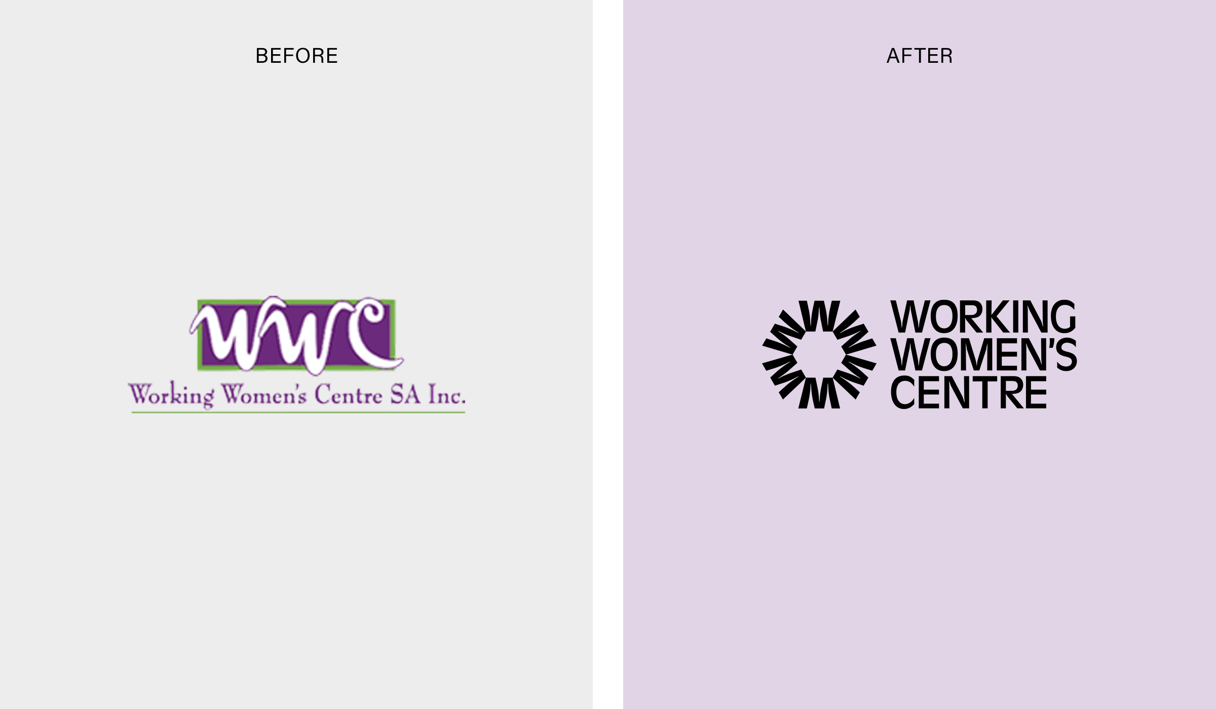 Working Women's Centre Logo - before and after example